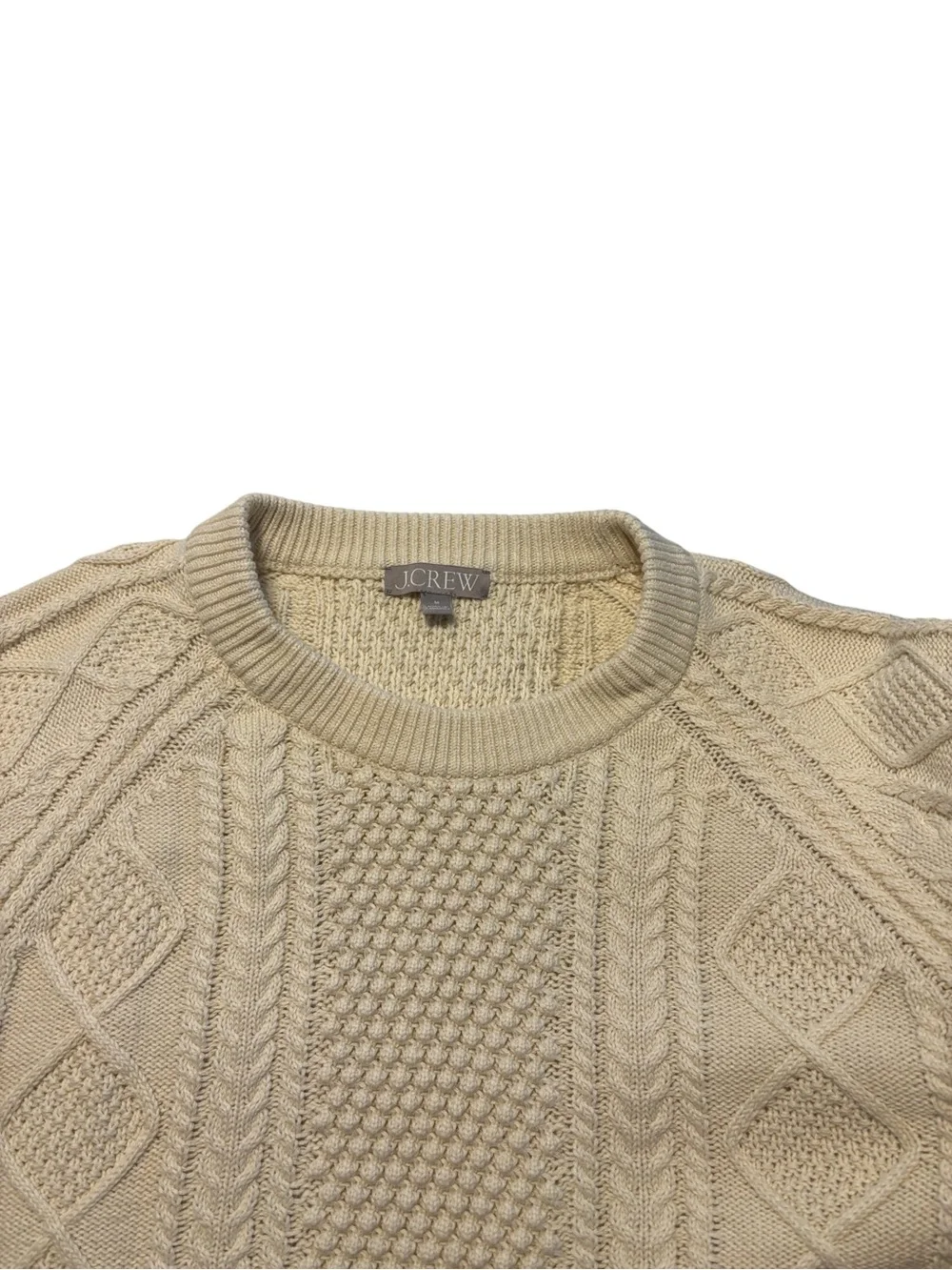 J. Crew Cable Knit Crewneck Sweater Medium Cream Relaxed Fit Fisherman Preppy